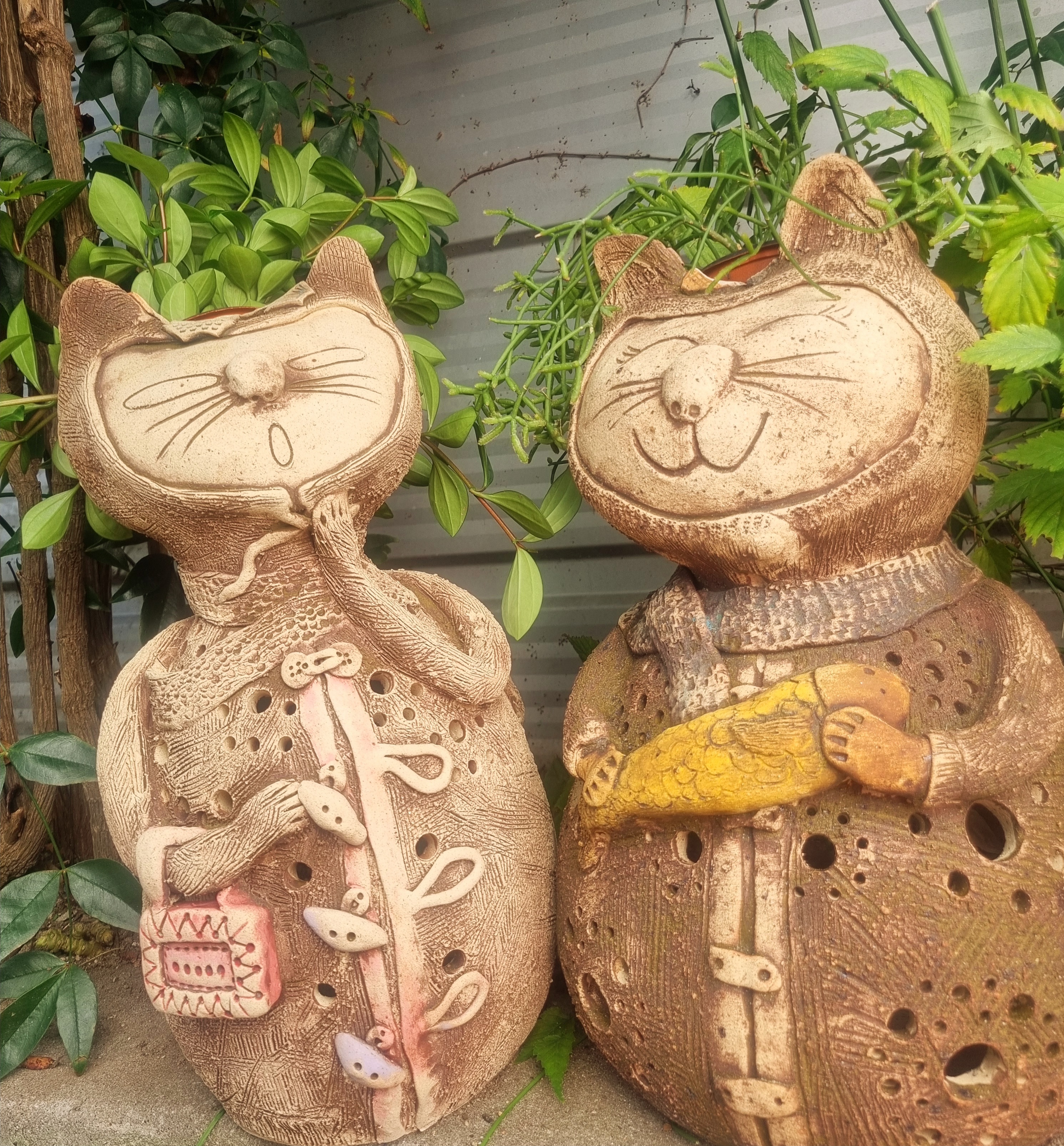 Large ceramic cat figurines